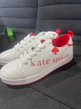 kate spade White Sneakers with Red Logo Accents